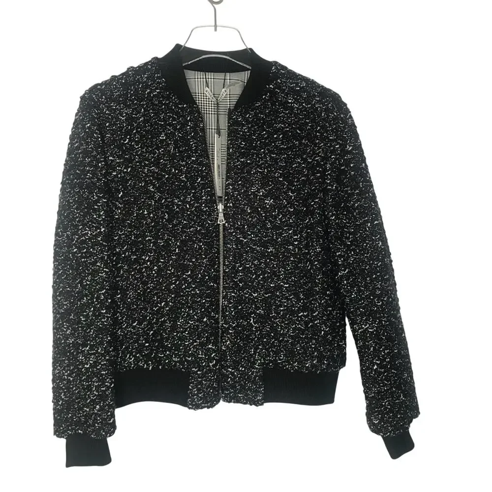 Alice + Olivia Lonnie Reversible Jacket Plaid Black White Size Small NEW